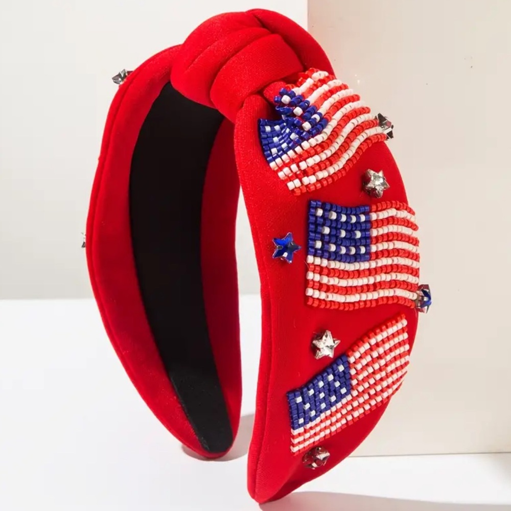 NEW Red White Blue Hand Beaded American Flag Headband